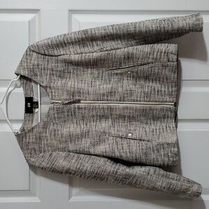 H&M Women's Long Sleeve Full Zipper Lined Black White Tweed Blazer Jacket Sz 12
